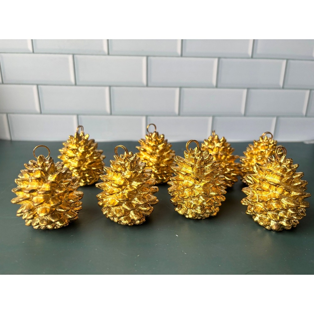 Department 56 Gold Pinecone Christmas Ornaments 8 Pc Place Setting Card Holders